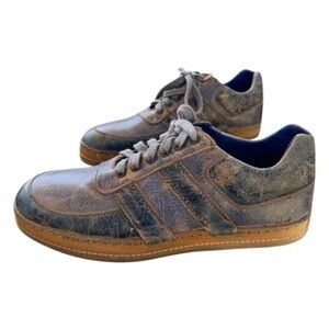 Bed Stu Gray-Blue and Brown Leather Sneakers with Distressed Look Casual